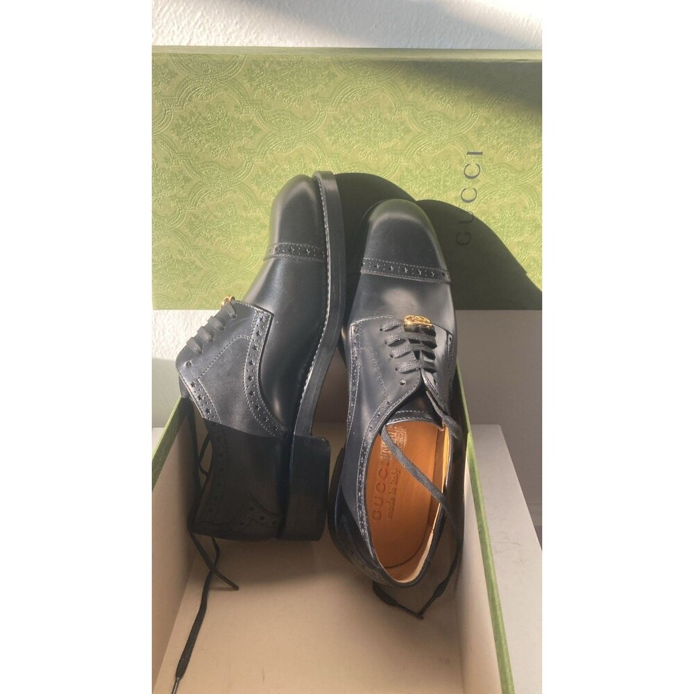 GUCCI Men's Rooster Brogue Leather Derby in Black Sz US Size 7 - Picture 2 of 10
